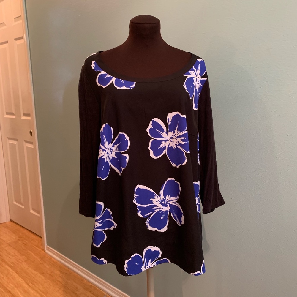 Lane Bryant 18/20 blue black mixed media top, LN